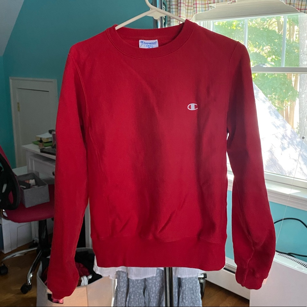 RED CHAMPION CREWNECK REVERSE WEAVE